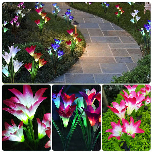 2Pcs Solar Garden Lights Outdoor Lily Flower LED Light 7-Color Changing IP65 Waterproof for Festival Decorations - Discount Msrp 