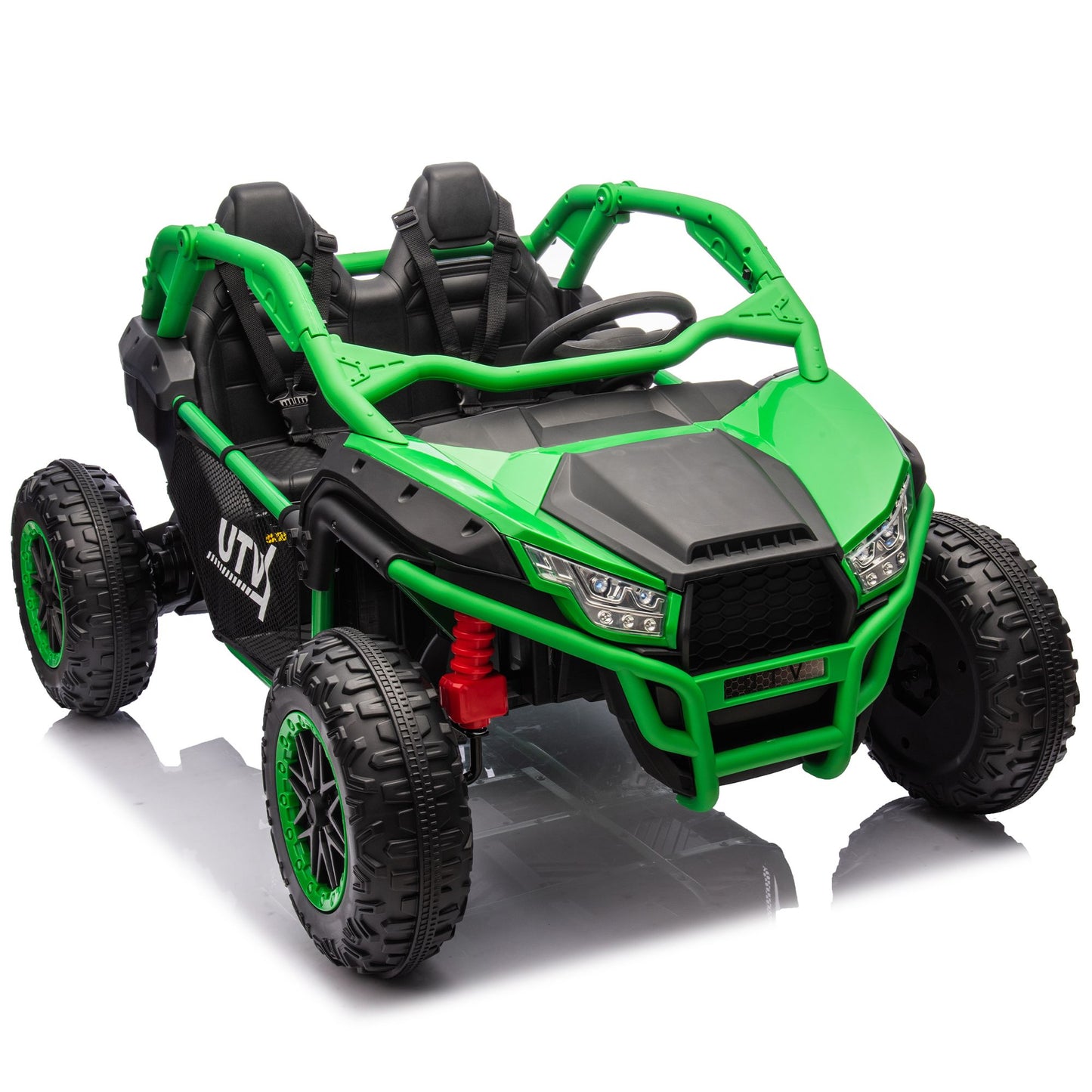 24V Two-seater Kids Ride On UTV w/Parents Control,20in seat width,400W Super high power,Four-wheel Suspension,Bluetooth,MP3,USB,LED Light,Horn,Rear storage space,Speeds 3.73-4.97MPH For Kids aged 3+. - Discount Msrp 