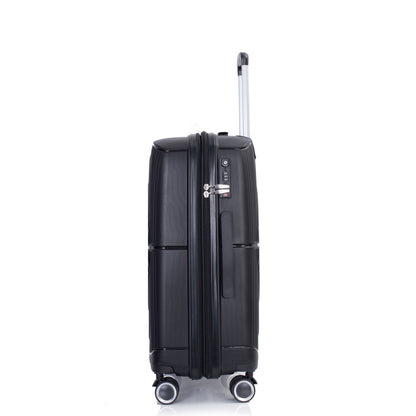 Expandable Hardshell Suitcase Double Spinner Wheels PP Luggage Sets Lightweight Durable Suitcase with TSA Lock,3-Piece Set (20/24/28) ,Black - Discount Msrp 