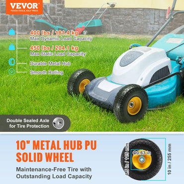 VEVOR Solid PU Run-Flat Tire Wheel, 10", 2-Pack, 400 lbs Dynamic Load, 450 lbs Static Load, Flat Free Tubeless Tires and Wheels for Hand Truck, Utility Cart, Dollies, Garden Trailers, Various Carts - Discount Msrp 
