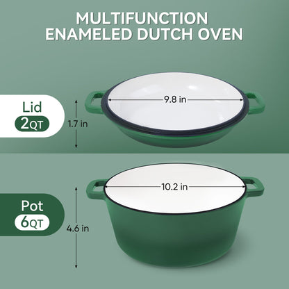 Enameled Cast Iron Dutch Oven with Serving Lid + ENCLOSED THERMAL CIRCLE Design - Discount Msrp 