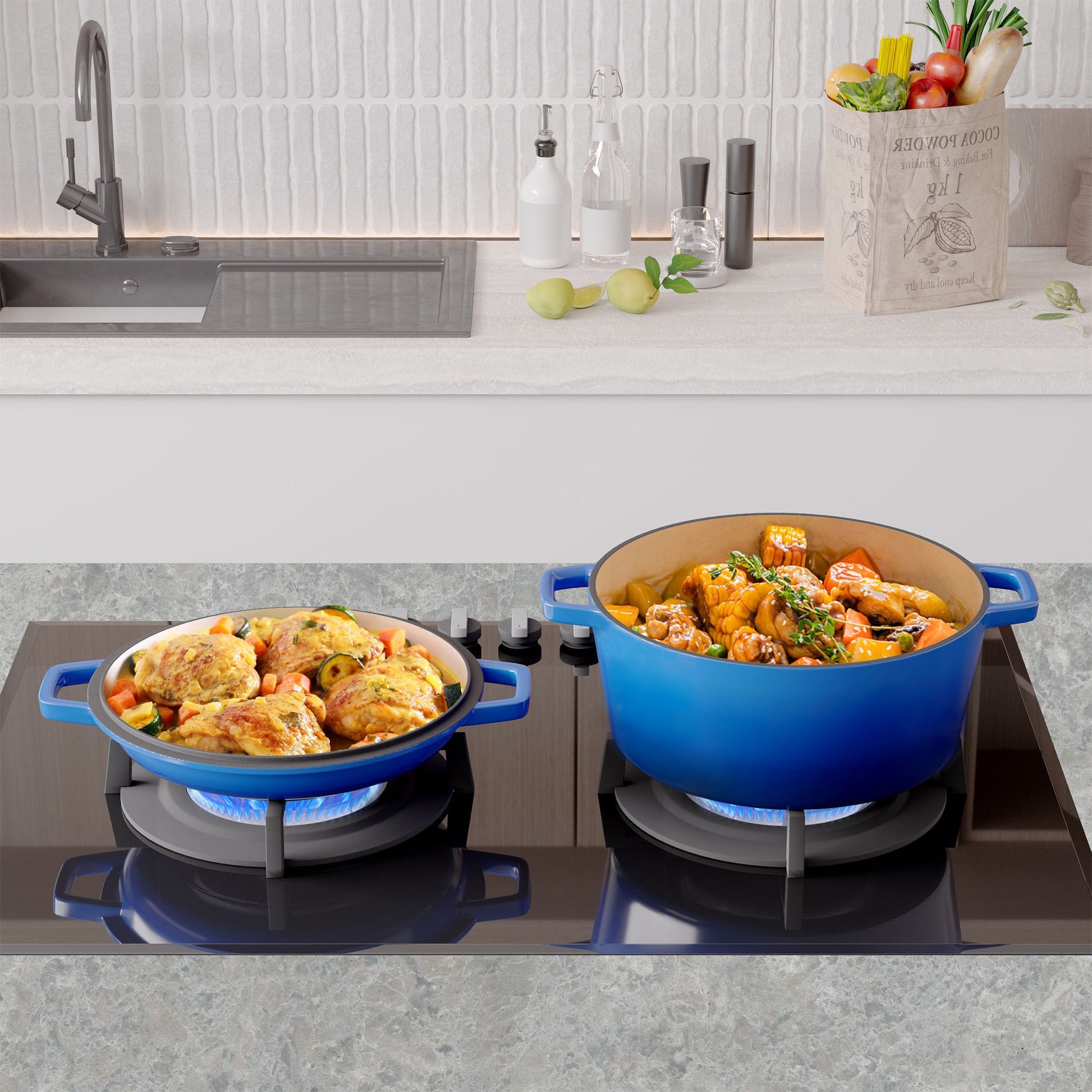 Enameled Cast Iron Dutch Oven with Serving Lid + ENCLOSED THERMAL CIRCLE Design - Discount Msrp 