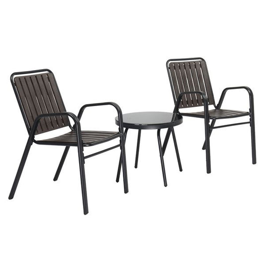3-Piece Patio Bistro Table Set, Outdoor Furniture Set with 2 Stackable Patio Dining Chairs and Glass Table for Yard Balcony Porch, Black and Coffee - Discount Msrp 
