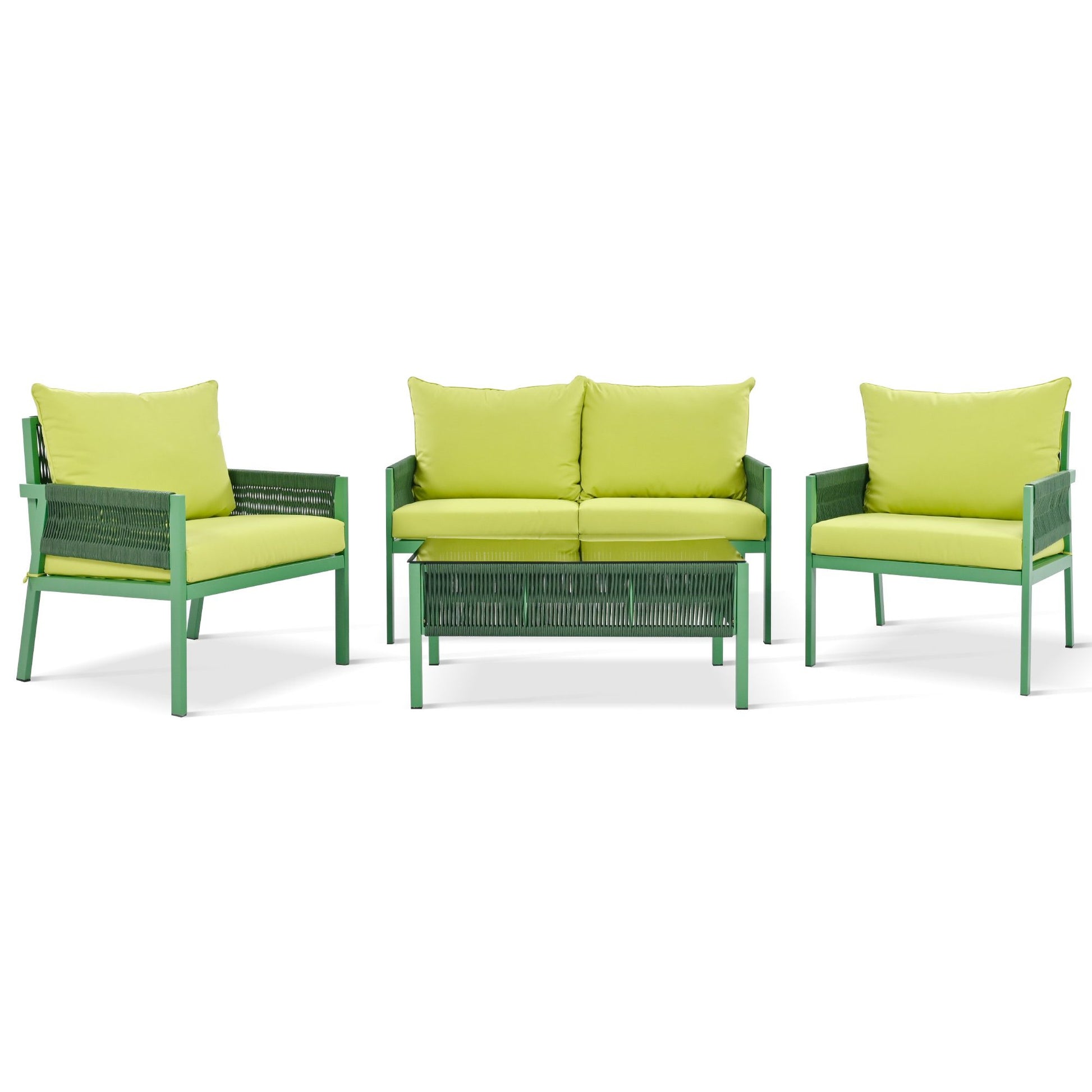 4-Piece Rope Patio Furniture Set, Outdoor Furniture with Tempered Glass Table, Patio Conversation Set Deep Seating with Thick Cushion for Backyard Porch Balcony - Discount Msrp 