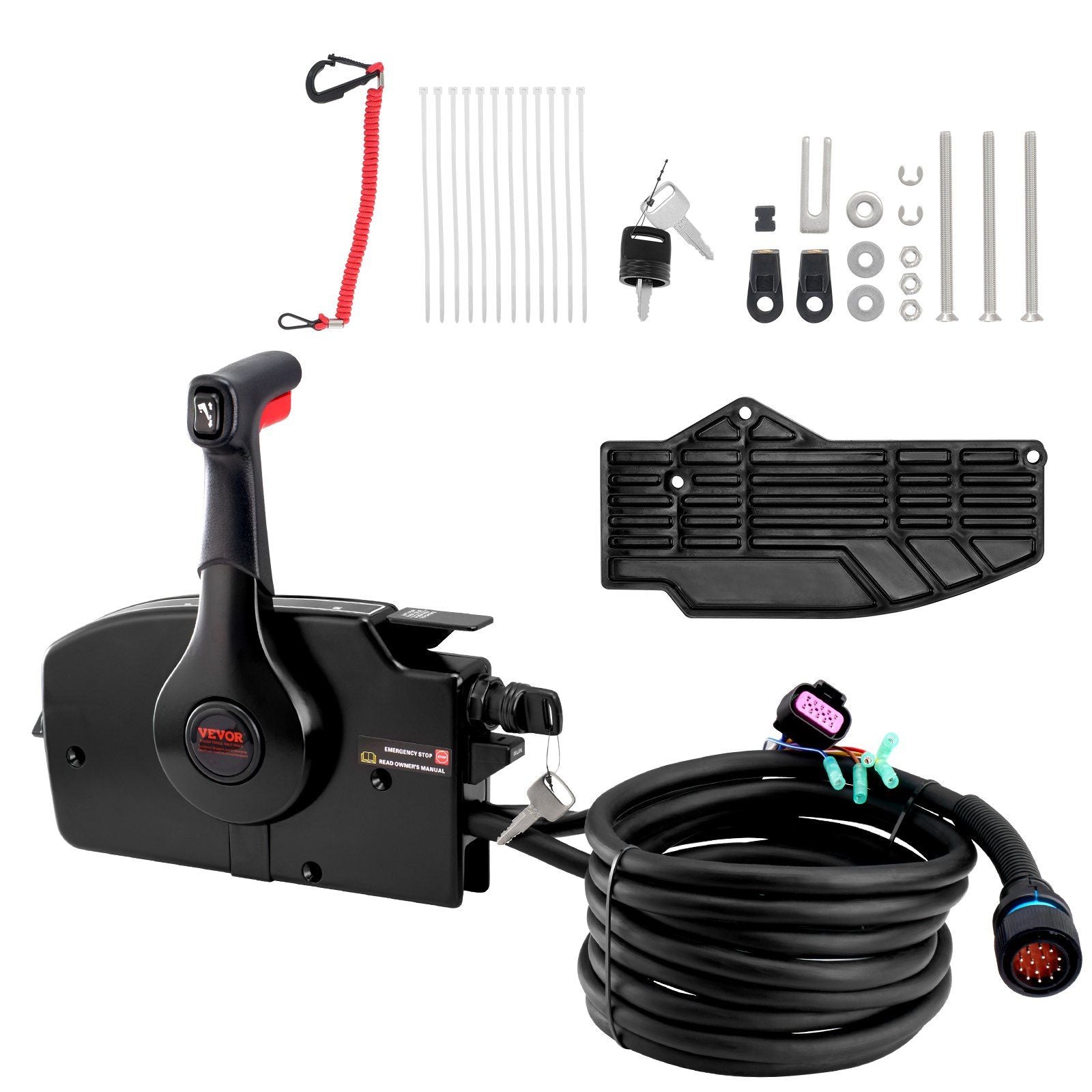 VEVOR Boat Throttle Control, 881170A13 Side-Mounted Outboard Remote Control Box for Mercury PT 4-Stroke, Marine Throttle Control Box with Power Trim Switch, 16.6 ft Harness 14 Pin, and Lanyard - Discount Msrp 