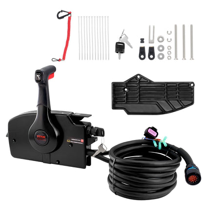 VEVOR Boat Throttle Control, 881170A13 Side-Mounted Outboard Remote Control Box for Mercury PT 4-Stroke, Marine Throttle Control Box with Power Trim Switch, 16.6 ft Harness 14 Pin, and Lanyard - Discount Msrp 