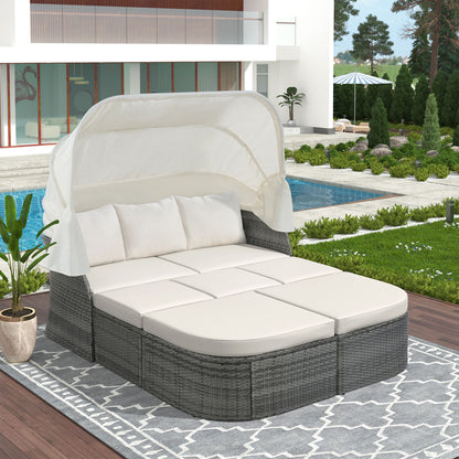 Outdoor Patio Furniture Set Daybed Sunbed with Retractable Canopy Conversation Set Wicker Furniture - Discount Msrp 