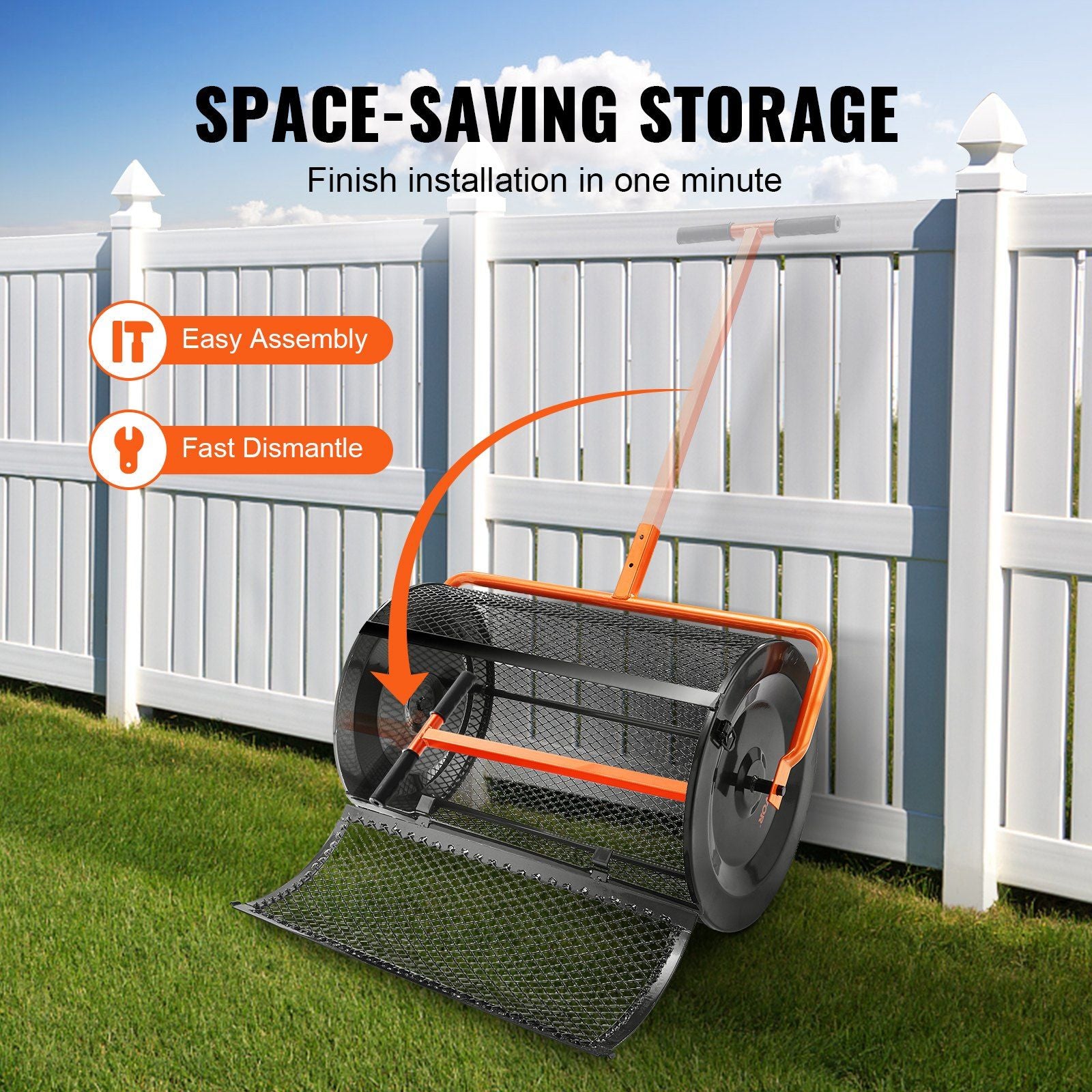 VEVOR Compost Spreader Peat Moss Spreader 24 inch Wide 24.4-26.4" Height Adjustable Lawn & Garden Spreaders Compost; Top Soil; Mulch - Durable Lightweight Multi-Purpose Yard Care Equipment - Discount Msrp 