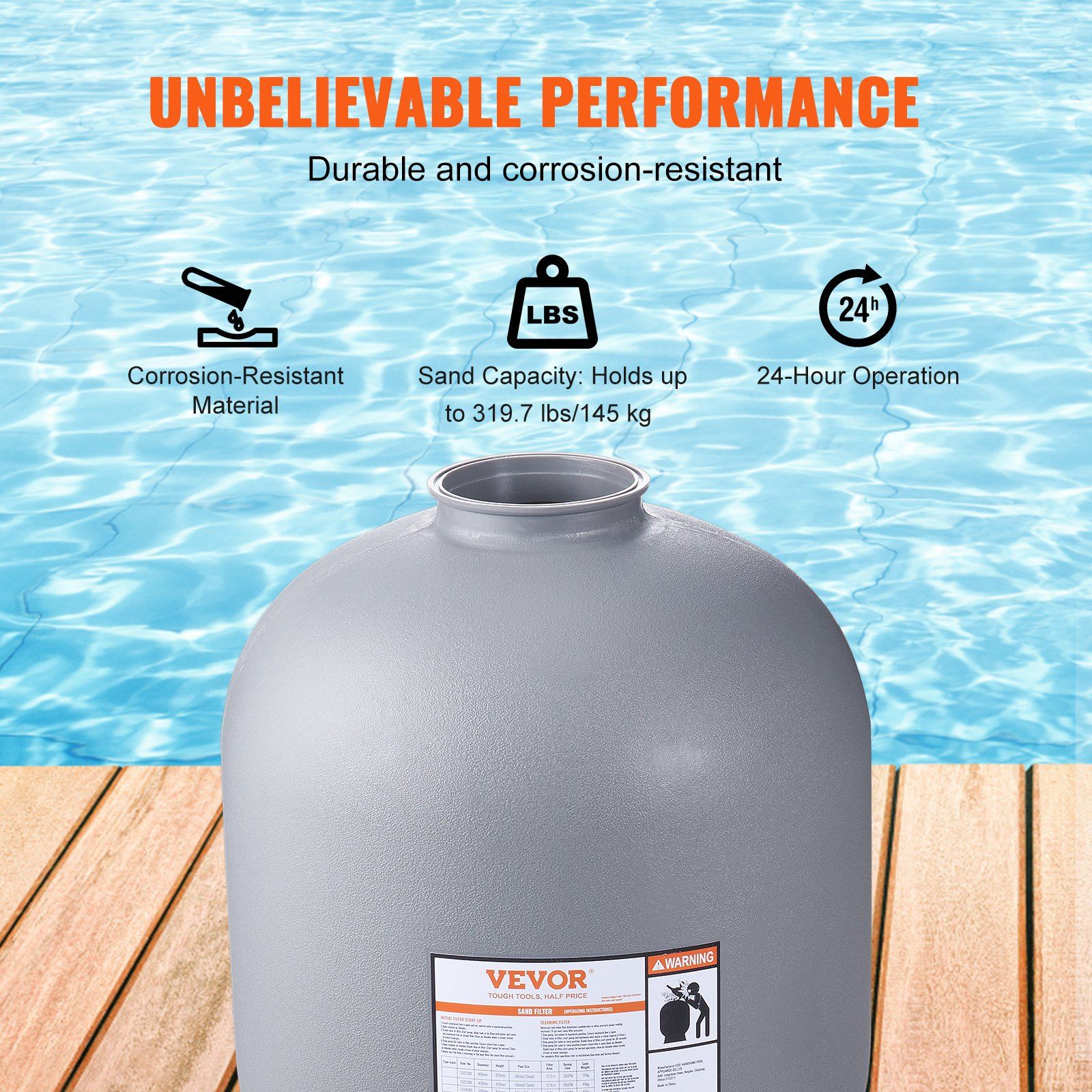 VEVOR Sand Filter, 24-inch, Up to 65 GPM Flow Rate, Above Inground Swimming Pool Sand Filter System with 7-Way Multi-Port Valve, Filter, Backwash, Rinse, Recirculate, Waste, Winter, Closed Functions - Discount Msrp 