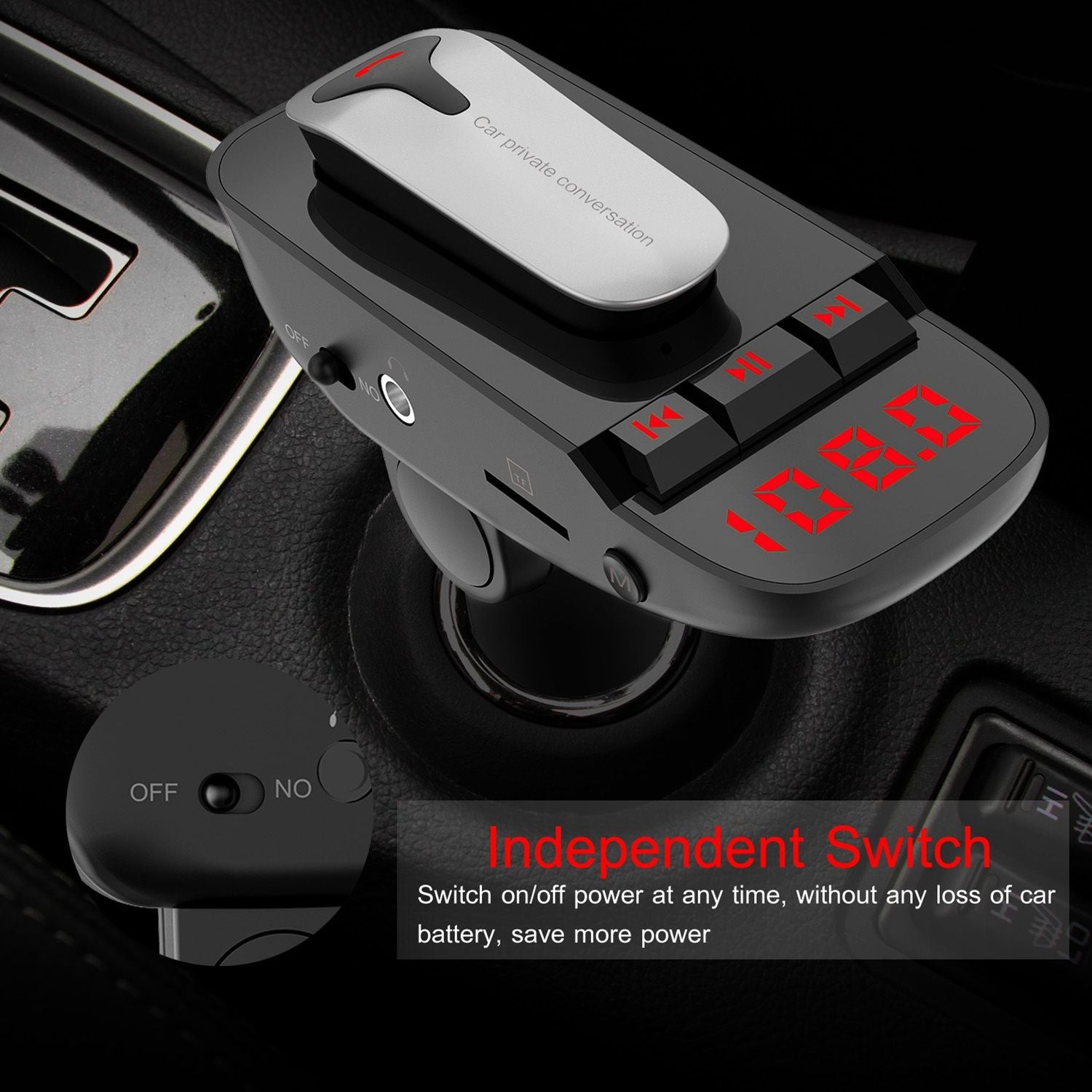 Car FM Transmitter w/ Wireless Earpiece 2 USB Charge Ports Hands-free Call MP3 Player - Discount Msrp 