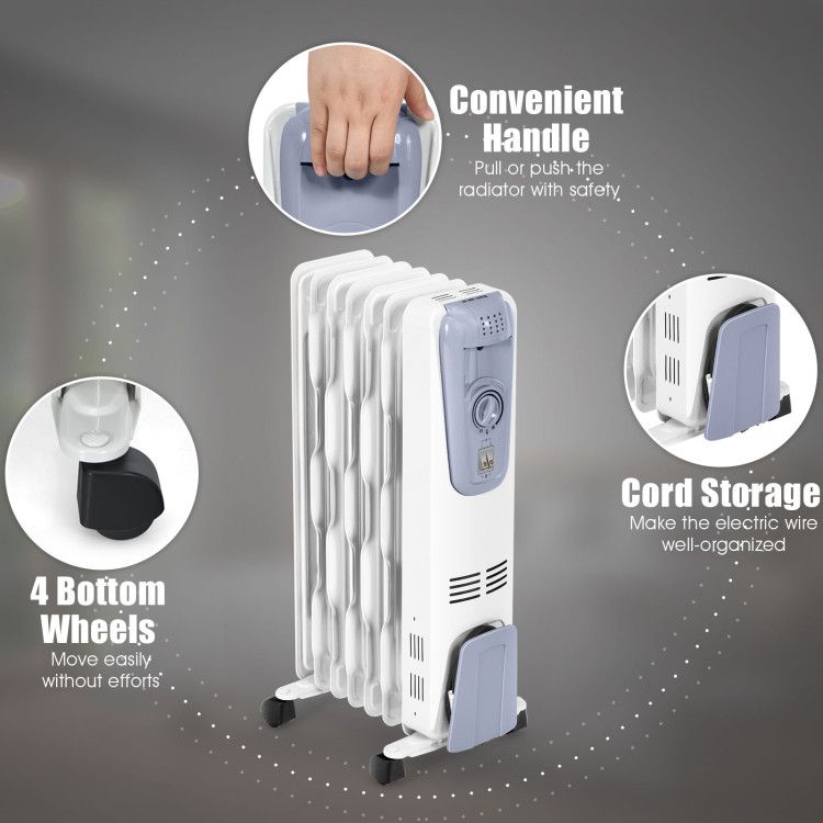 1500W Electric Oil Filled Radiator with 4 Bottom Wheels - Discount Msrp 