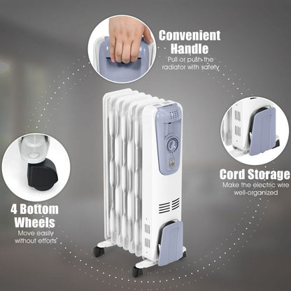 1500W Electric Oil Filled Radiator with 4 Bottom Wheels - Discount Msrp 
