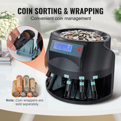 VEVOR USD Coin Sorter Coin Counter Wrapper and Roller 300 Coins/min LCD Display - Discount Msrp 
