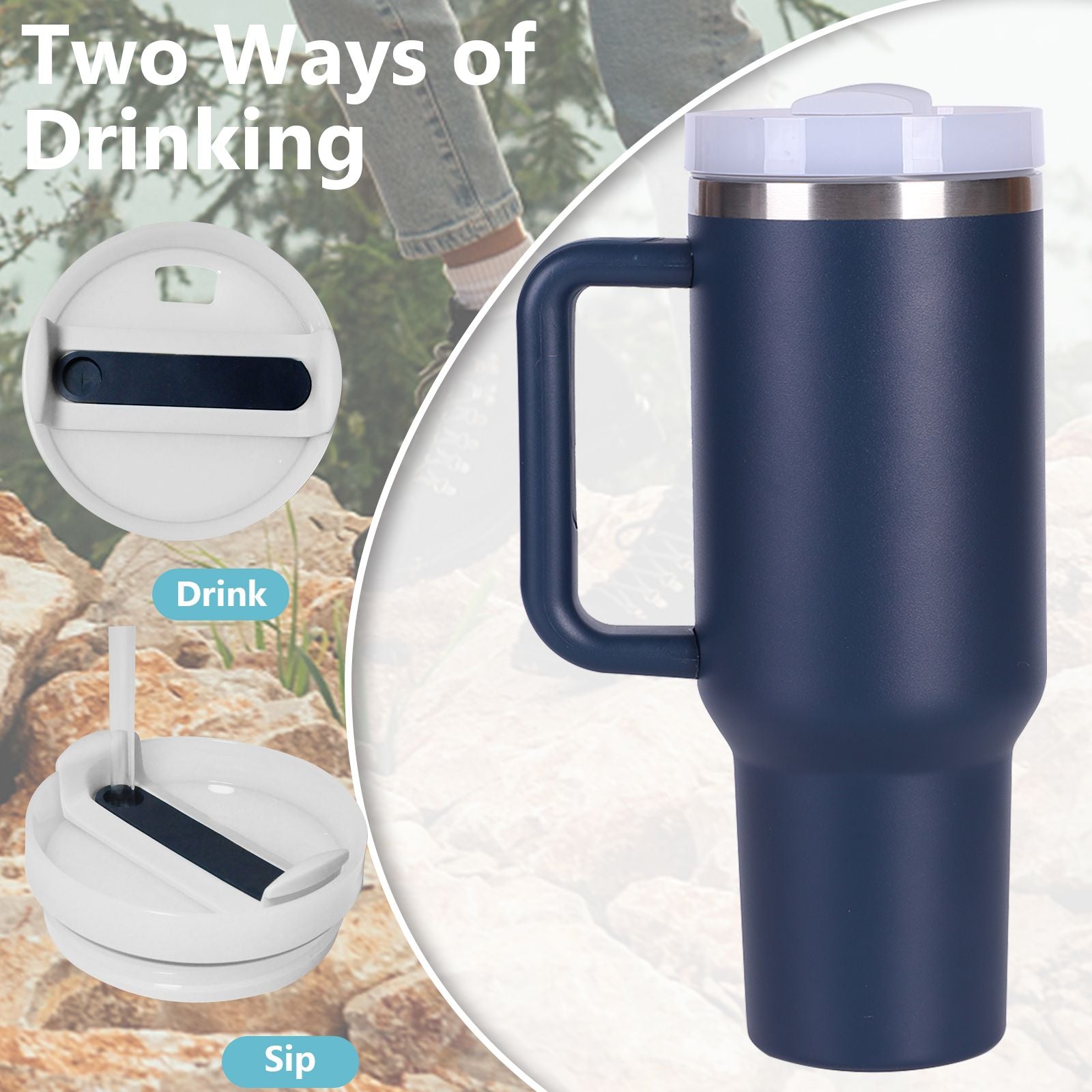 40oz V2 large capacity tumbler, With Handle And Straw Lid, Insulated Reusable Stainless Steel Water Bottles Travel Mug Coffee Cup car cup water cup For Men Women Outdoor Camping Driving, gift - Discount Msrp 