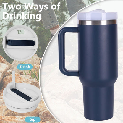 40oz V2 large capacity tumbler, With Handle And Straw Lid, Insulated Reusable Stainless Steel Water Bottles Travel Mug Coffee Cup car cup water cup For Men Women Outdoor Camping Driving, gift - Discount Msrp 