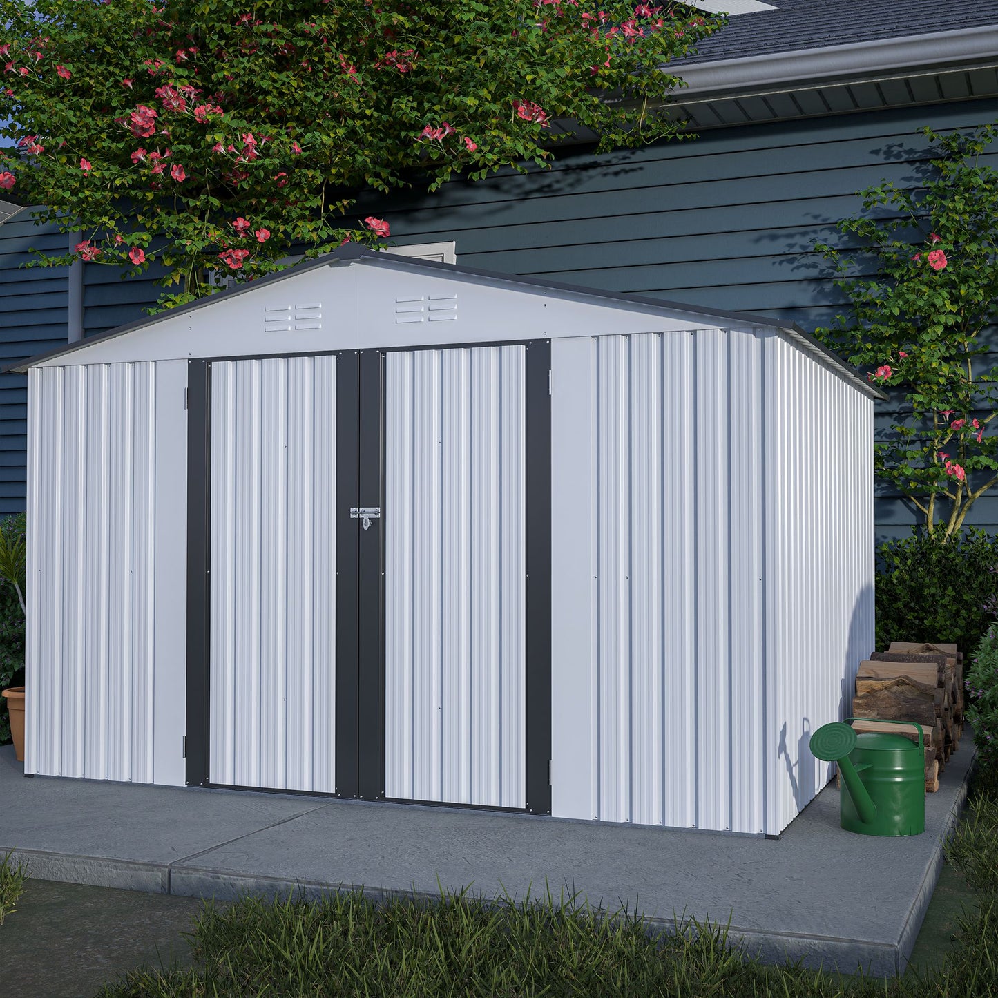 10X8 FT Outdoor Storage Shed, All Weather Metal Sheds with Lockable Doors, Tool Shed for Garden, Patio, Backyard, Lawn, Grey - Discount Msrp 