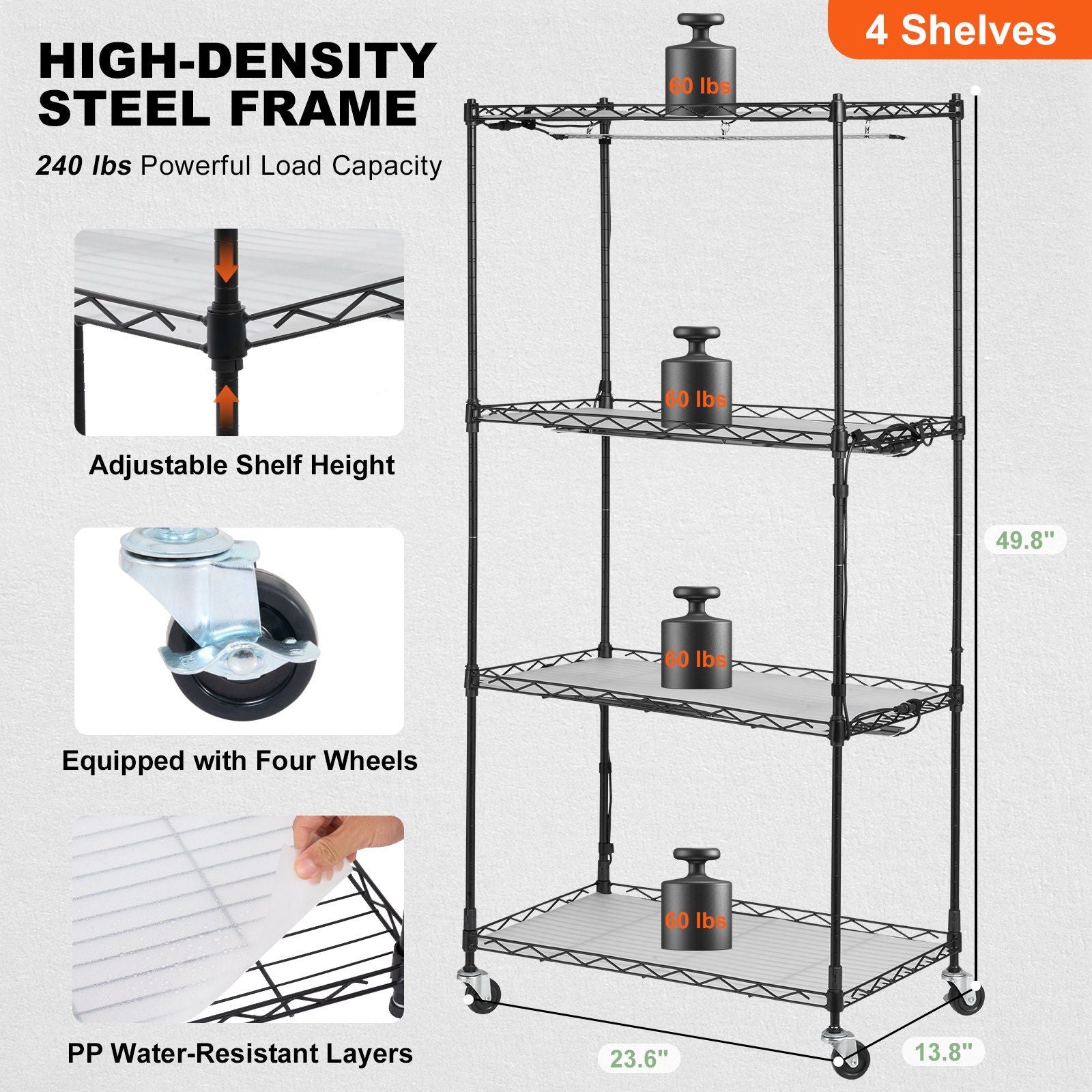 VEVOR Plant Stand with Grow Light, 4-Tier Plant Shelf with 45W Full Spectrum Grow Light, 3 Mode Plant Light with Timer and Wheel for Seed Starting, Metal Grow Light Shelf for Indoor Plants - Discount Msrp 