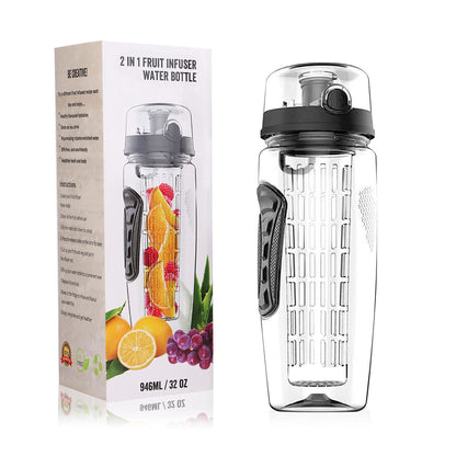 Fruit Infuser Water Bottle 32OZ Juice Shaker Sport w/ Flip Top Lid Anti-Slip Grips For Office Home Sport Running Walking Hiking - Discount Msrp 