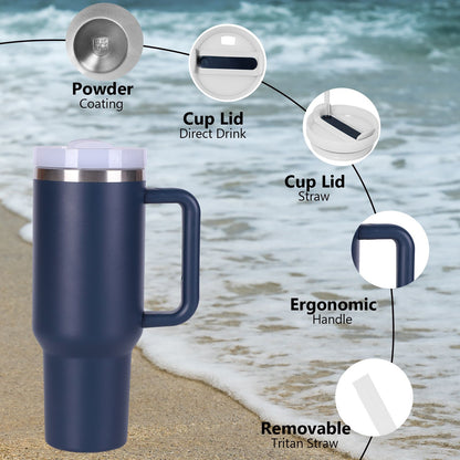 40oz V2 large capacity tumbler, With Handle And Straw Lid, Insulated Reusable Stainless Steel Water Bottles Travel Mug Coffee Cup car cup water cup For Men Women Outdoor Camping Driving, gift - Discount Msrp 