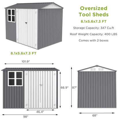 8X10FT Outdoor Storage Shed with Thickened Galvanized Steel,with Sloped Roof & Double Lockable Door,Storage Shed Large with 6 Vents, Garden Tool Shed for Backyard Garden Patio Lawn Bike,Lawnmower - Discount Msrp 