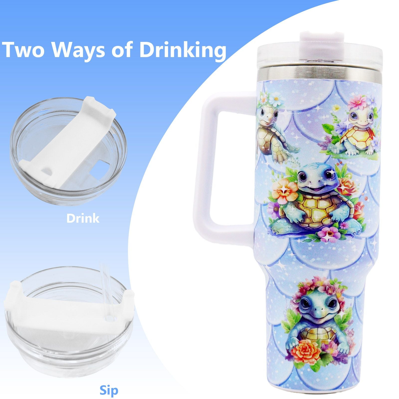 1pc 40oz Water Bottles,5D Little Turtle Series Tumbler,Large Capacity Stainless Steel Tumbler Insulation Cup With Lid And Straw For Women,Camping,Driving,skiing,Thermocoolers.Best Gift - Discount Msrp 