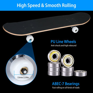 31x8in Skateboards Complete Standard Skate Boards For Girls Boys Beginner 9 Layers Maple Concave Skateboard For Kids Youth Teens - Discount Msrp 