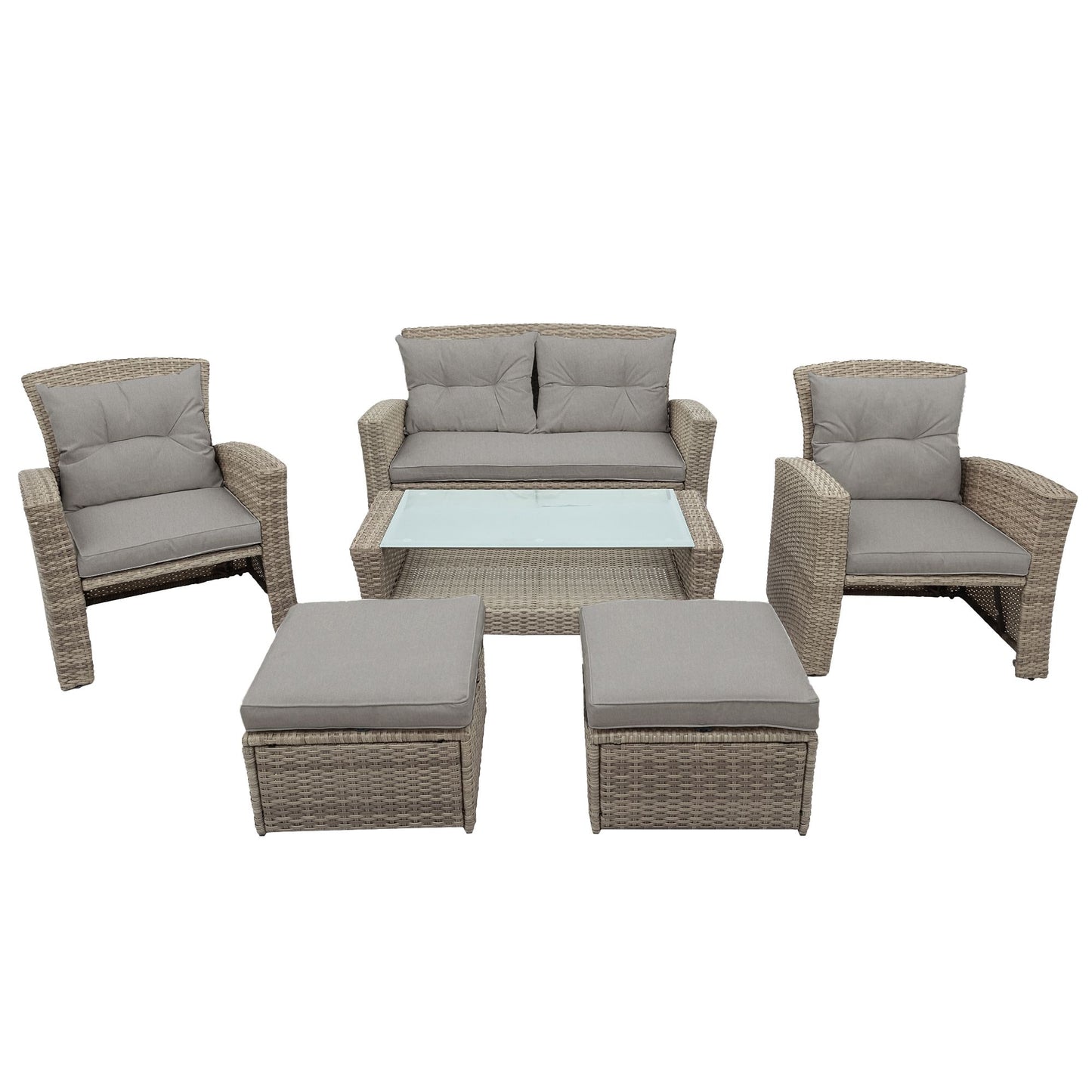 Patio Furniture Set; 4 Piece Outdoor Conversation Set All Weather Wicker Sectional Sofa with Ottoman and Cushions - Discount Msrp 