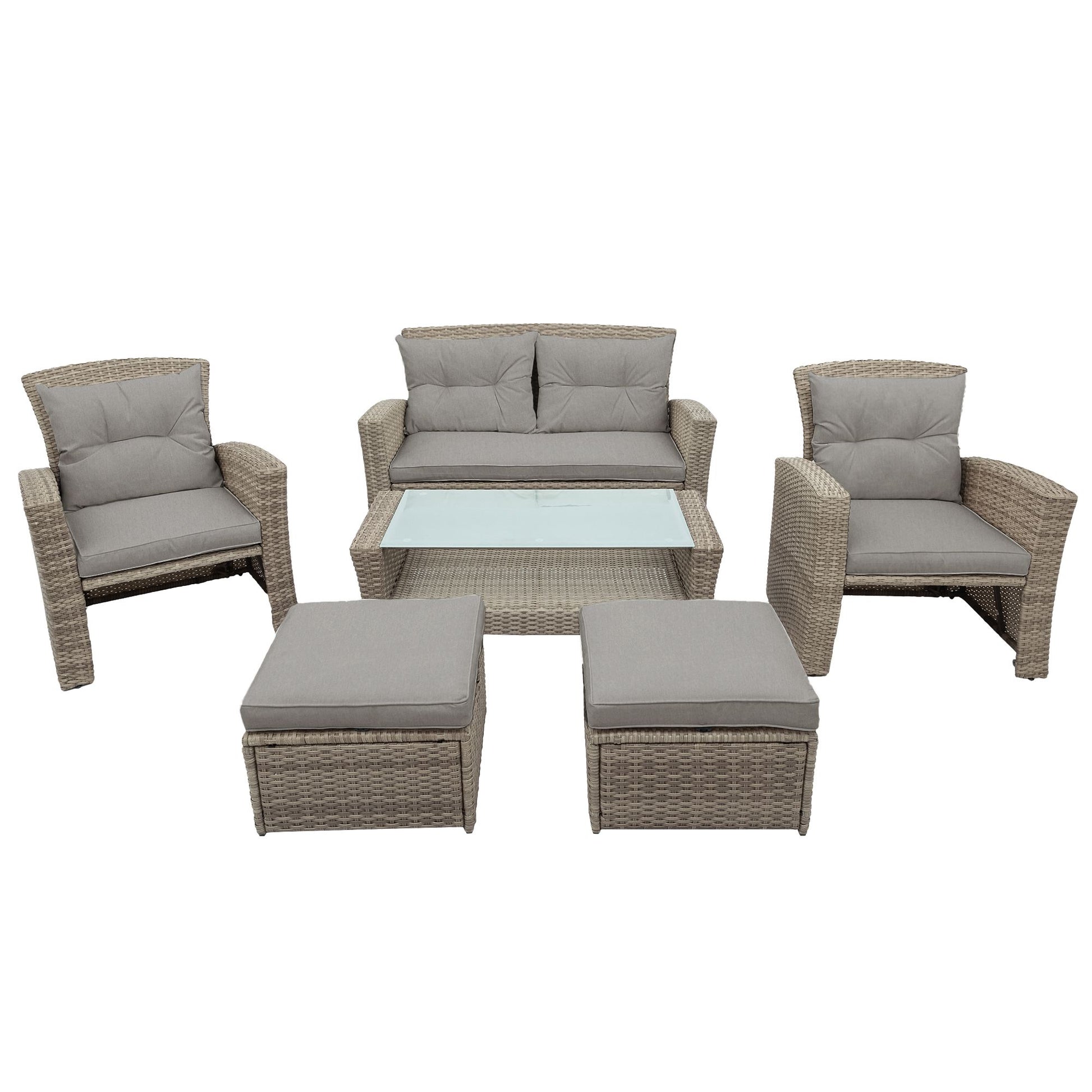 Patio Furniture Set; 4 Piece Outdoor Conversation Set All Weather Wicker Sectional Sofa with Ottoman and Cushions - Discount Msrp 
