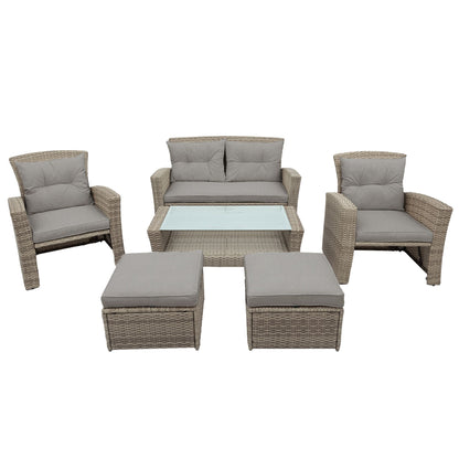 Patio Furniture Set; 4 Piece Outdoor Conversation Set All Weather Wicker Sectional Sofa with Ottoman and Cushions - Discount Msrp 