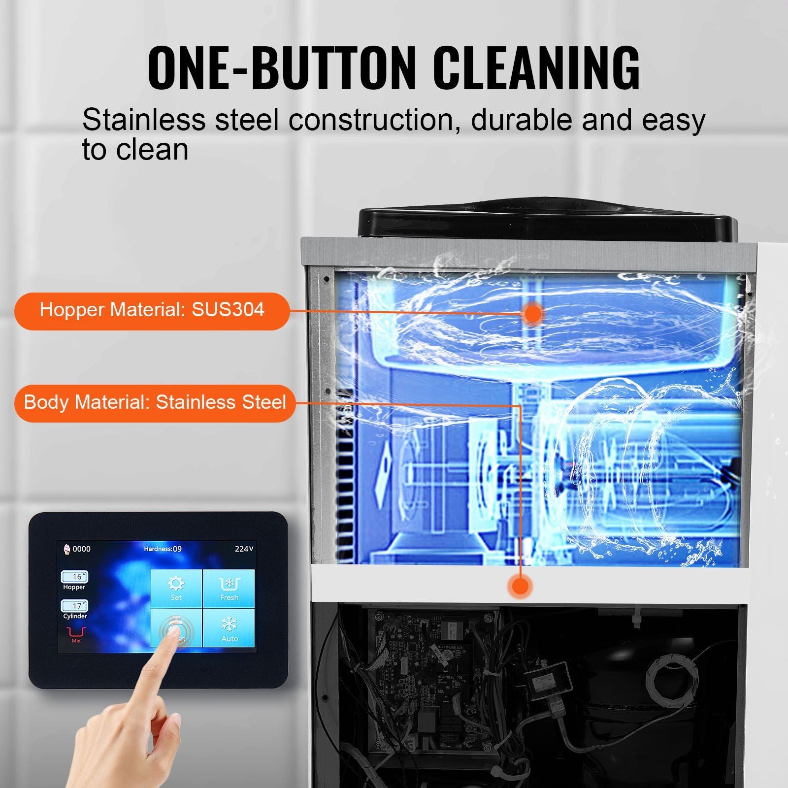 VEVOR Commercial Ice Cream Machine, 10.6 QT/H Yield, 1000W Single Flavor Countertop Soft Serve Ice Cream Maker, 4L Hopper 1.6L Cylinder, Touch Screen Auto Clean Pre-cooling, for Restaurant Snack Bar - Discount Msrp 