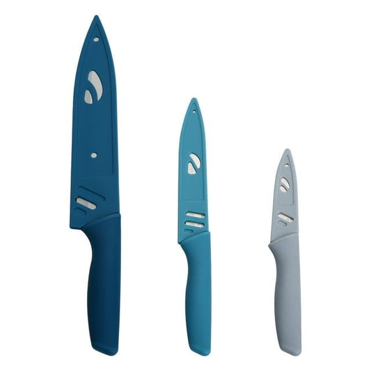 Mainstays 3-Piece Stainless Steel Knife Set – Color Blades with Ergonomic Soft Grip Handles - Discount Msrp 
