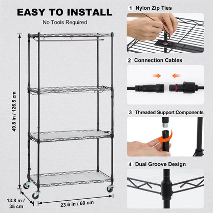VEVOR Plant Stand with Grow Light, 4-Tier Plant Shelf with 45W Full Spectrum Grow Light, 3 Mode Plant Light with Timer and Wheel for Seed Starting, Metal Grow Light Shelf for Indoor Plants - Discount Msrp 