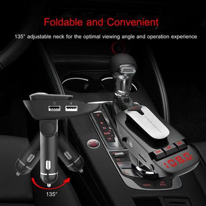 Car FM Transmitter w/ Wireless Earpiece 2 USB Charge Ports Hands-free Call MP3 Player - Discount Msrp 
