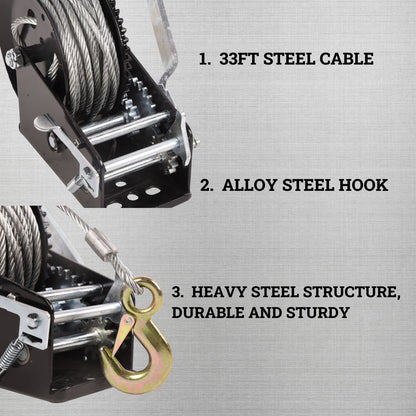 Hand Winch Boat Trailer Winch Heavy Duty Hook Steel Cable, Ratchet Manual Operated Winch for Trailers ATV UTV Boat Marine - Discount Msrp 