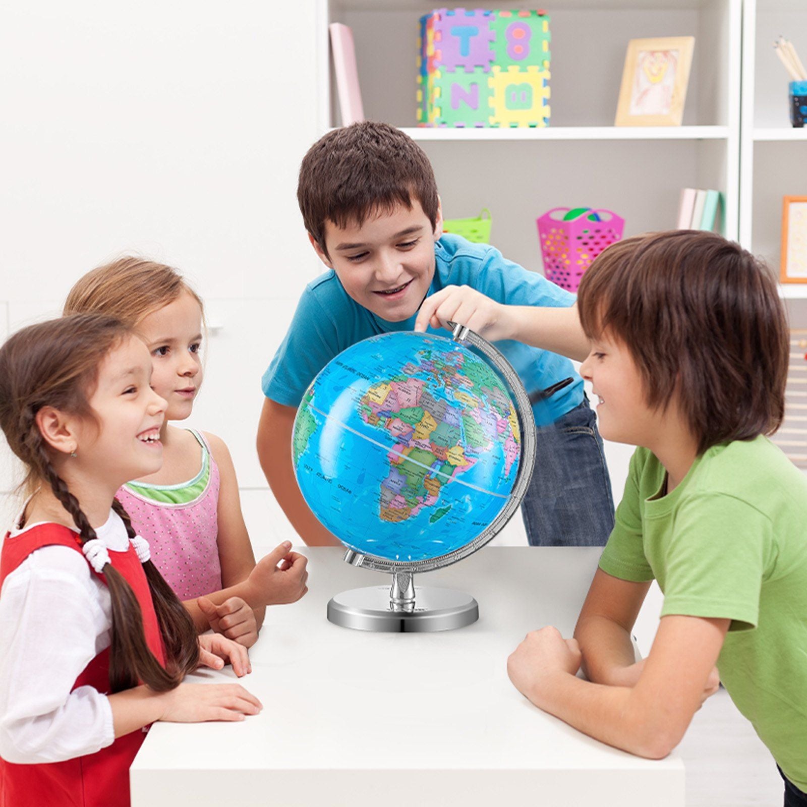 VEVOR Rotating World Globe with Stand, 8 in/203.2 mm, Educational Geographic Globe with Precise Time Zone ABS Material, 360° Spinning Globe for Kids Children Learning Classroom Geography Education - Discount Msrp 