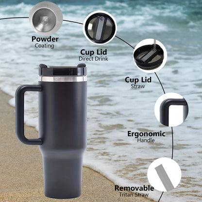 40oz V2 large capacity tumbler, With Handle And Straw Lid, Insulated Reusable Stainless Steel Water Bottles Travel Mug Coffee Cup car cup water cup For Men Women Outdoor Camping Driving, gift - Discount Msrp 