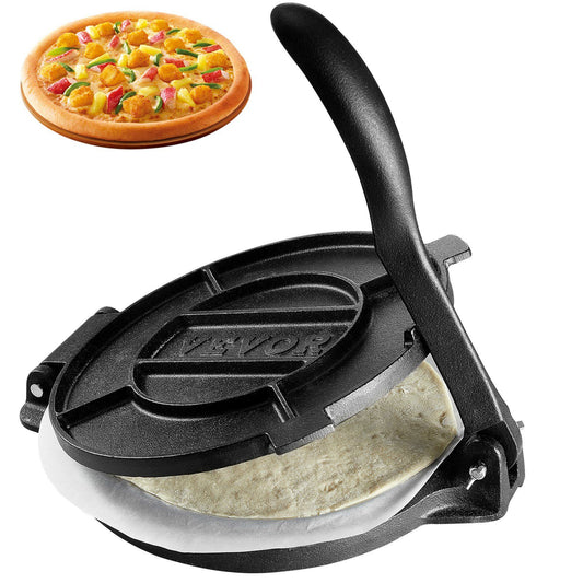 VEVOR Tortilla Press, 10 Inch Tortilla and Roti Maker, Cast Iron Heavy Duty Tortilladora Press, Pre-Seasoned Pataconera Maker with 100 Pcs Parchment Paper, Dough Maker for Flour Tortilla, Tawa, Silver - Discount Msrp 