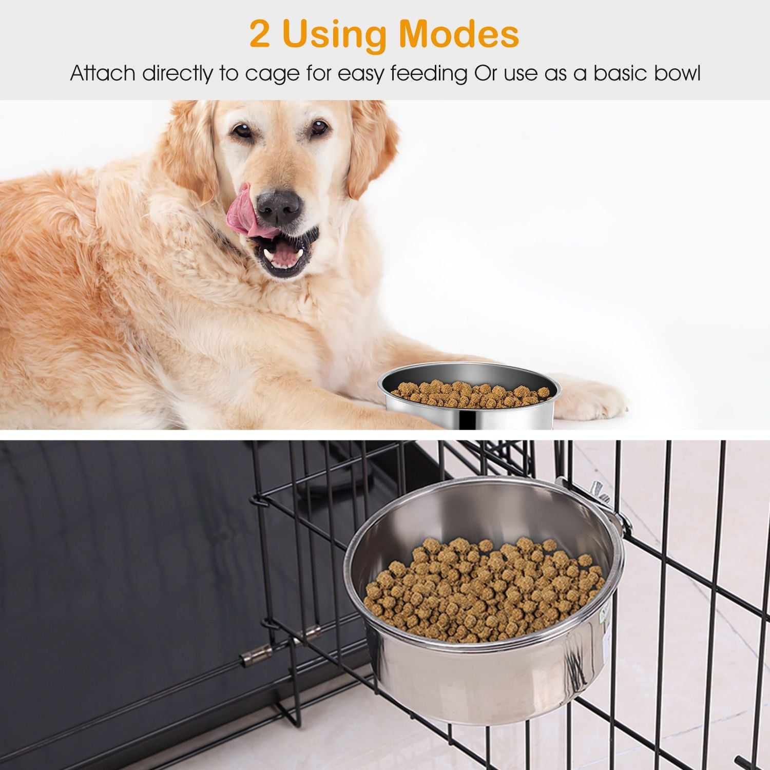 Stainless Steel Dog Bowl Pets Hanging Food Bowl Detachable Pet Cage Food Water Bowl with Clamp Holder - Discount Msrp 