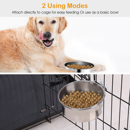 Stainless Steel Dog Bowl Pets Hanging Food Bowl Detachable Pet Cage Food Water Bowl with Clamp Holder - Discount Msrp 