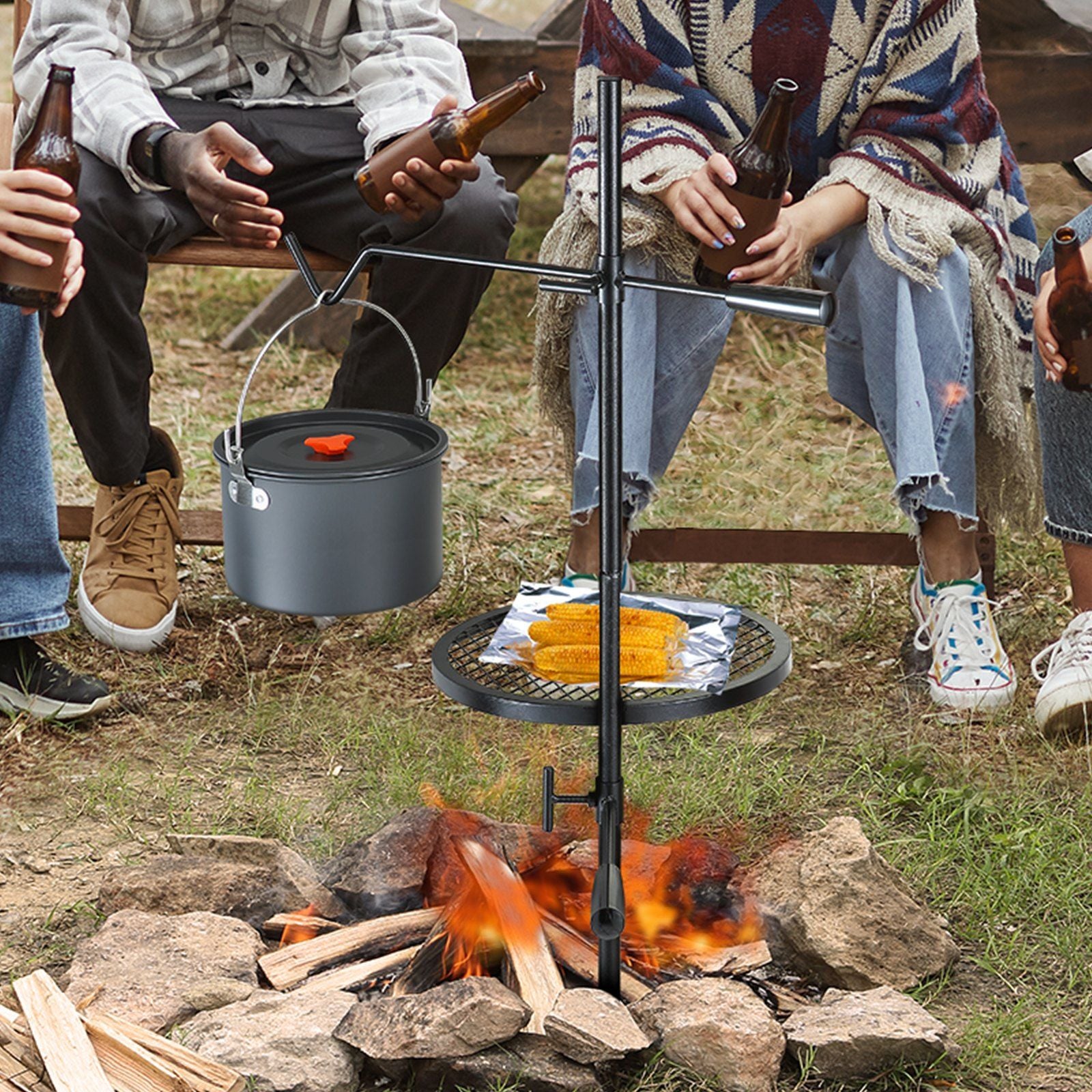 VEVOR Swivel Campfire Grill, Fire Pit Grill Grate over Fire Pits, Heavy Duty Steel Grill Grates, 360° Adjustable Open Fire Outdoor Cooking Equipment, Portable Camp Fire Racks for Camping Outdoor BBQ - Discount Msrp 