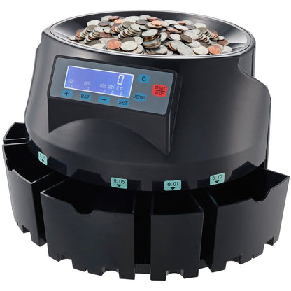 VEVOR USD Coin Sorter Coin Counter Wrapper and Roller 300 Coins/min LCD Display - Discount Msrp 