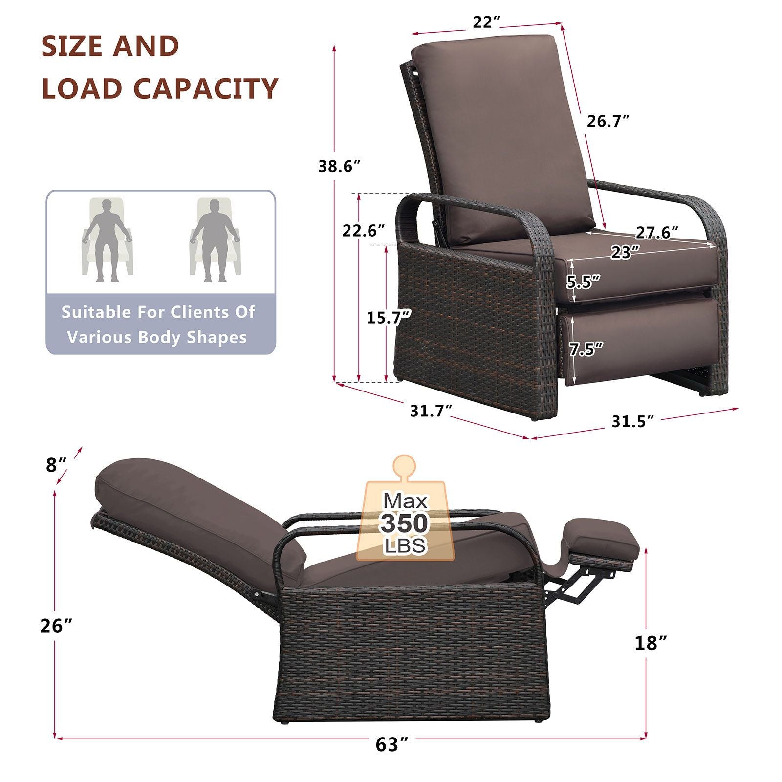 Outdoor Recliner Chair; Automatic Adjustable Wicker Lounge Recliner Chair with 5.12'' Thicken Cushion - Discount Msrp 