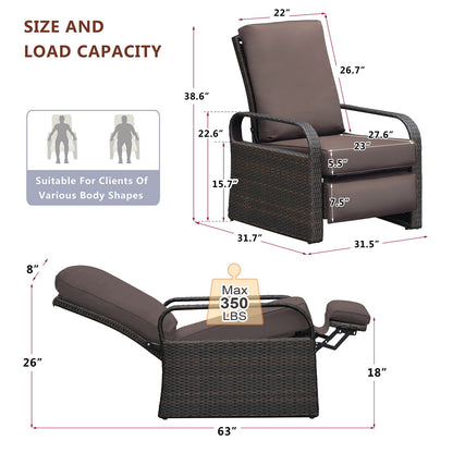 Outdoor Recliner Chair; Automatic Adjustable Wicker Lounge Recliner Chair with 5.12'' Thicken Cushion - Discount Msrp 