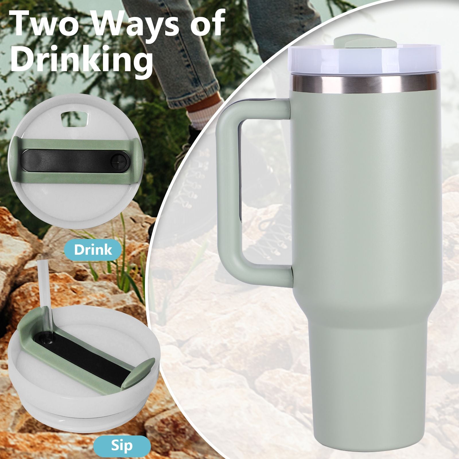 40oz V2 large capacity tumbler, With Handle And Straw Lid, Insulated Reusable Stainless Steel Water Bottles Travel Mug Coffee Cup car cup water cup For Men Women Outdoor Camping Driving, gift - Discount Msrp 