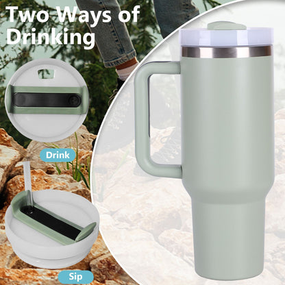 40oz V2 large capacity tumbler, With Handle And Straw Lid, Insulated Reusable Stainless Steel Water Bottles Travel Mug Coffee Cup car cup water cup For Men Women Outdoor Camping Driving, gift - Discount Msrp 