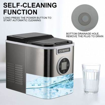 Countertop Ice Maker with 9 Bullet Ice in 7 Mins, Portable Ice Machine with Ice Scoop and Basket , 26.5lbs/24H, Self-Cleaning,Stainless,for Home Office Bar Party - Discount Msrp 