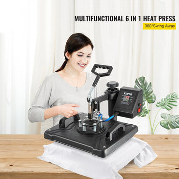 VEVOR Heat Press Machine, 12X15 Inch 6 in 1 Combo Digital Multifunctional Sublimation Heat Transfer Machine, 360 Degree Rotation Swing Away Heat Press for Printing T Shirts Hat Mug Cap Plate 1050W - Discount Msrp 
