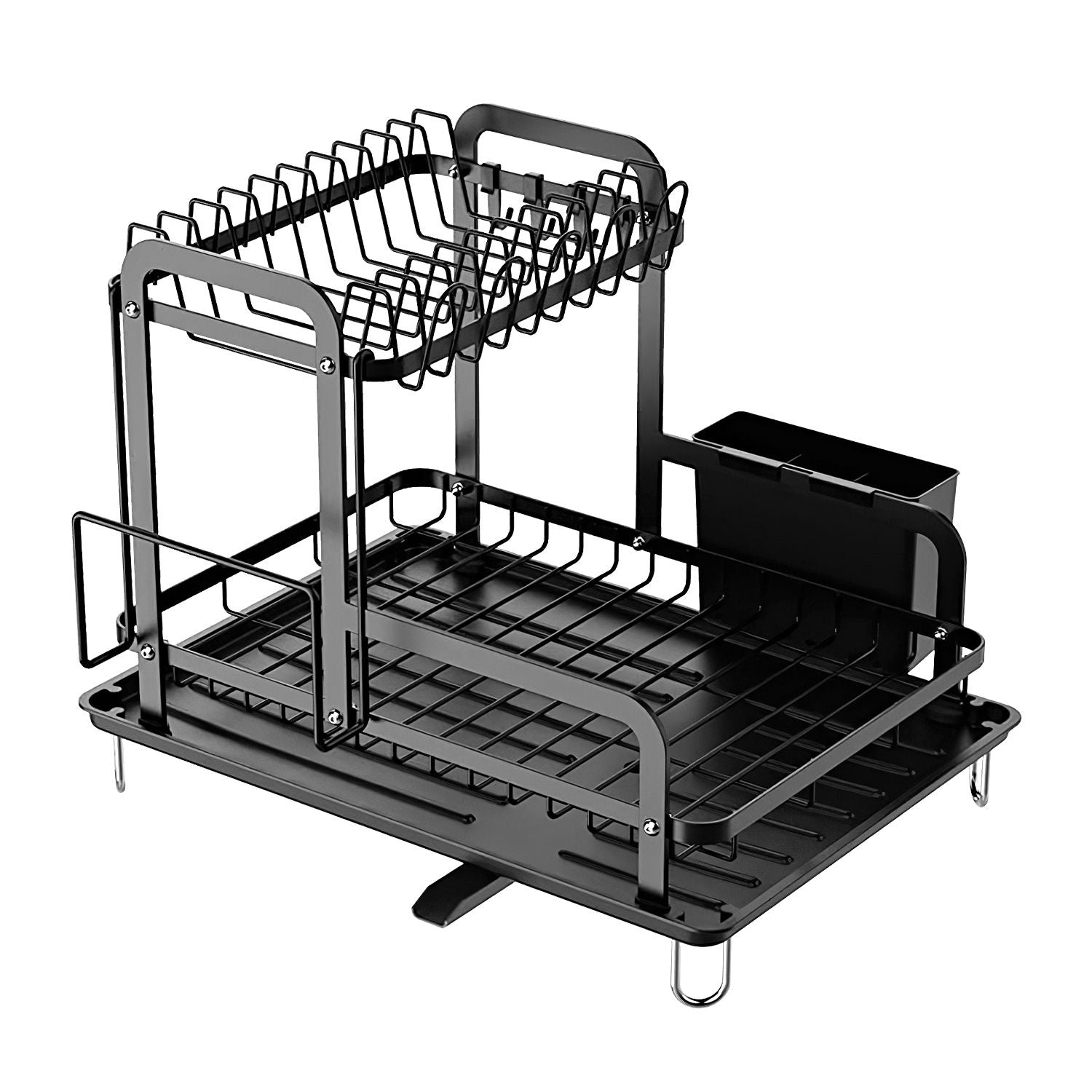 2-Tier Dish Drying Rack for Kitchen Counter Space Saving Rustproof Dish Rack with Drainboard Detachable Kitchen Drainer Organizer Set - Discount Msrp 