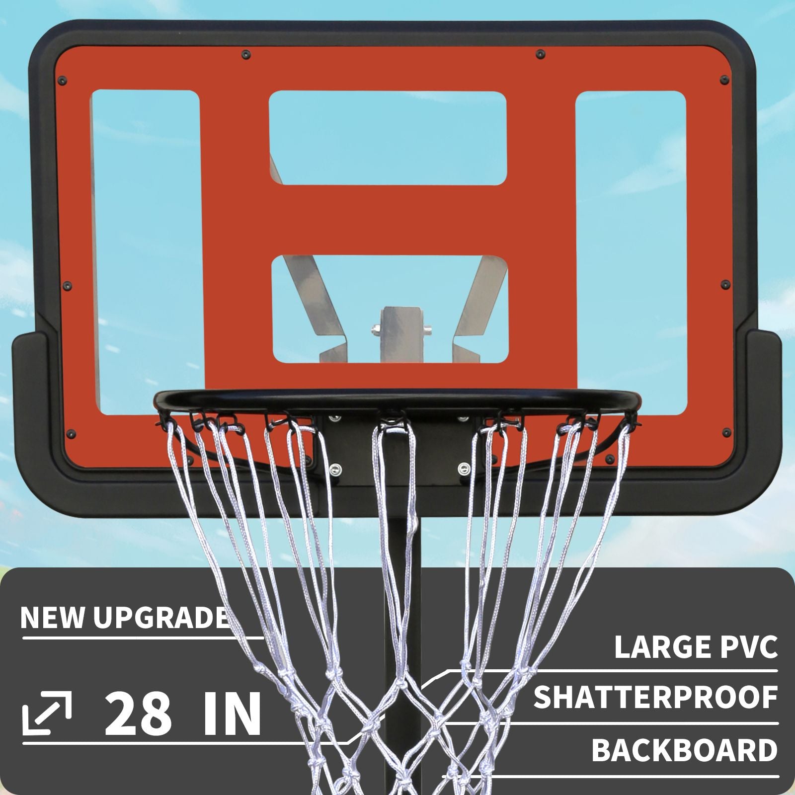 Use for Outdoor Height Adjustable 4.8 to 7.7ft Basketball Hoop 28 Inch Backboard Portable Basketball Goal System with Stable Base and Wheels - Discount Msrp 