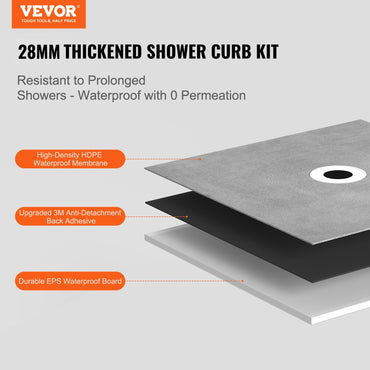 VEVOR Shower Curb Kit, 60"x38" Shower Pan Kit with 6.3" Offset Drain, Lightweight EPS Shower Installation Kits with 2 Waterproof Cloths, Shower Pan Slope Sticks Fit for Bathroom - Discount Msrp 